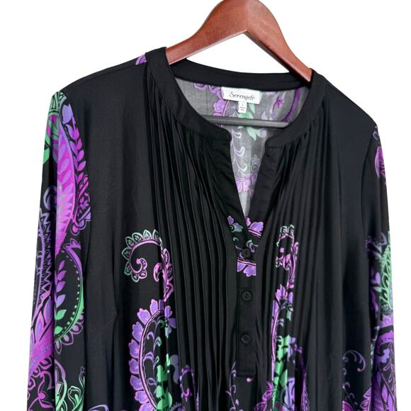 NEW NWOT Serengeti Fashions Large Black Purple Wearable Art Blouse Shirt Top - Picture 3 of 7